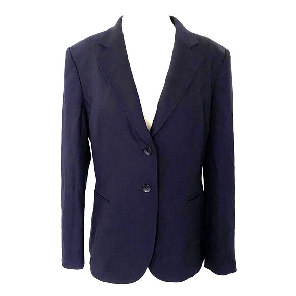 VTG Talbots Navy Wool Long Sleeve Button Front Office Blazer Jacket 10P - Picture 1 of 10